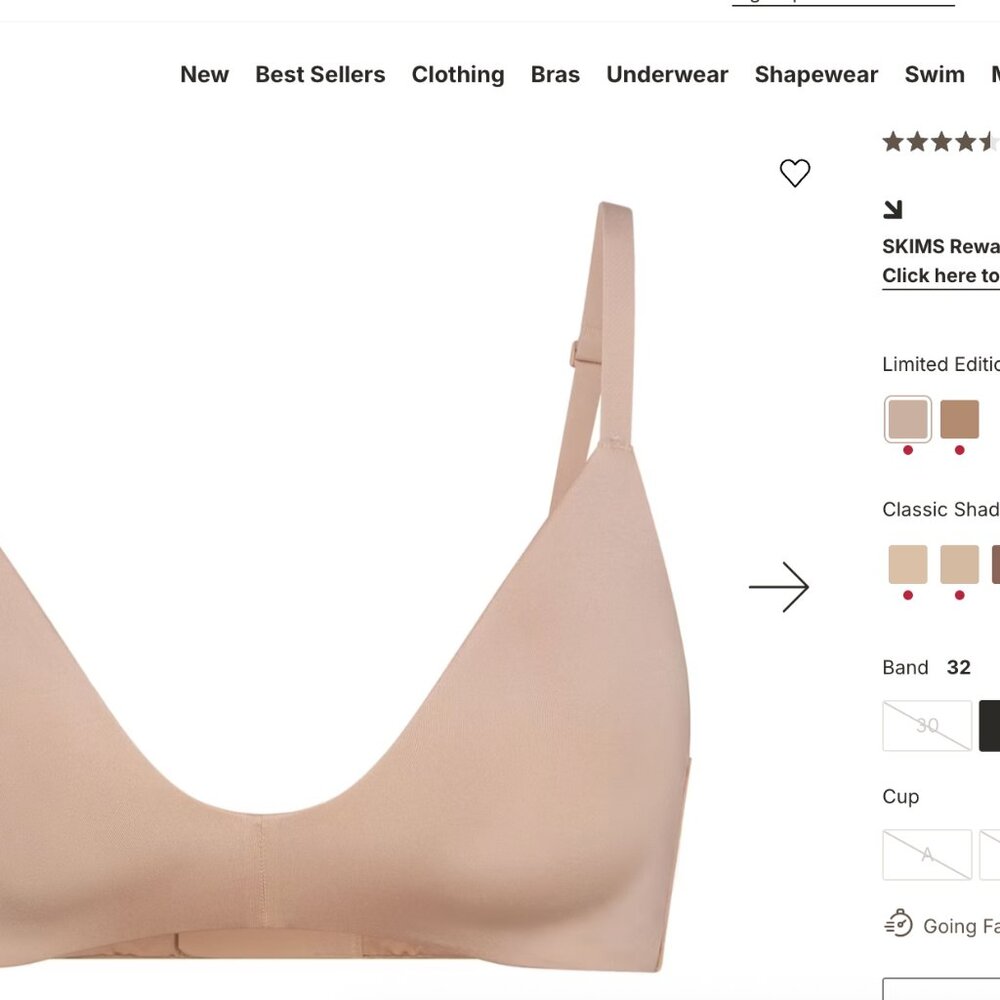SKIMS T-SHIRT DEMI BRA WIRELESS FORM NWT 32B MICA
